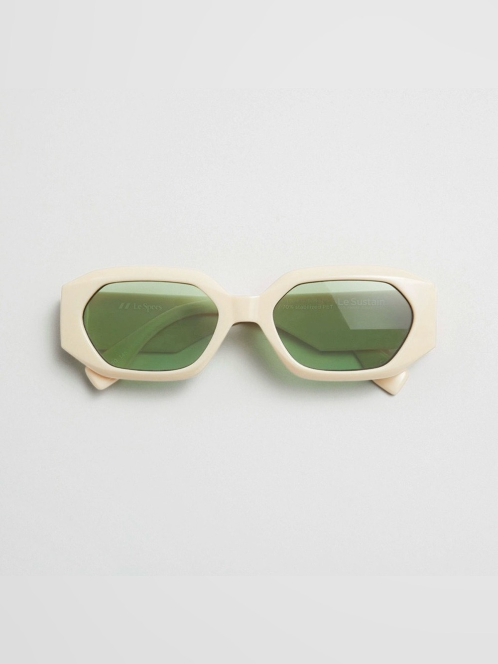 Le Specs Slaptrash Sunglasses Ivory Green Lens Geometric